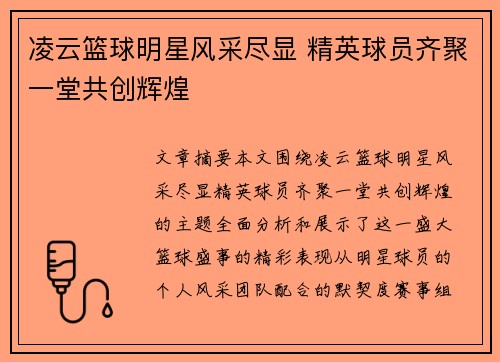 凌云篮球明星风采尽显 精英球员齐聚一堂共创辉煌