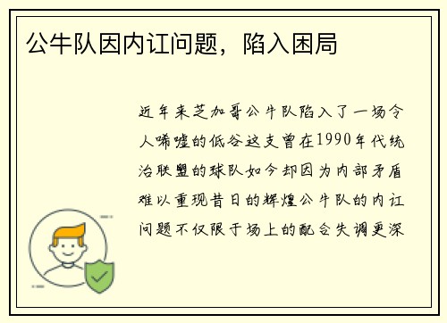 公牛队因内讧问题，陷入困局